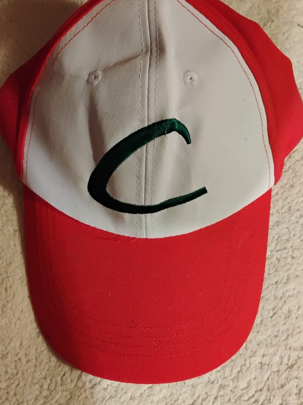 Pokemon Red and White Baseball Cap with Green Accent